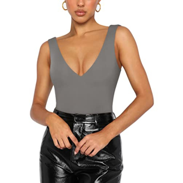 REORIA Summer Bodysuit with Plunge Neck for Women