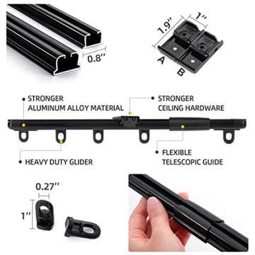 ZSTARR Retractable Ceiling Curtain Track, Measurement-Free Curtain Track 33.5''-59'',For Room Divider, Shower Curtain, Parallel bay window, RV Curtain Track (Black)