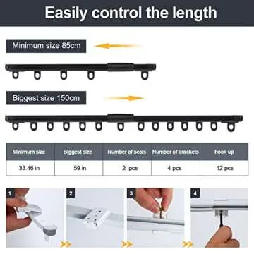 ZSTARR Retractable Ceiling Curtain Track, Measurement-Free Curtain Track 33.5''-59'',For Room Divider, Shower Curtain, Parallel bay window, RV Curtain Track (Black)