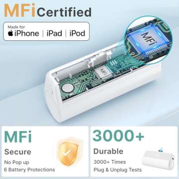 KKD Portable Charger for iPhone, Built-in MFi Certified Plug, 5000mAh Small Portable Phone Charger P...