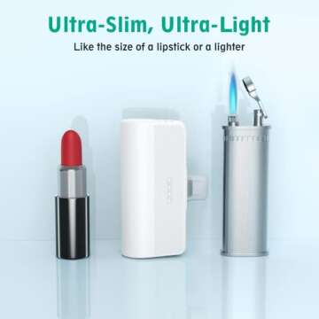 KKD Portable Charger for iPhone, Built-in MFi Certified Plug, 5000mAh Small Portable Phone Charger Power Bank for iPhone 14/13/12/11/XR/X/SE/8/7/6/6s/Pro Max/Plus,iPad,White