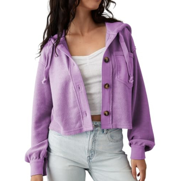 MISSACTIVER Women Button Down Cropped Hooded Shacket Jacket Casual Drop Shoulder Crop Hoodies Sweats...