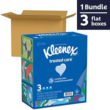 Kleenex Trusted Care Facial Tissues, 3 Flat Boxes, 160 Tissues per Box, 2-Ply (480 Total Tissues), P...