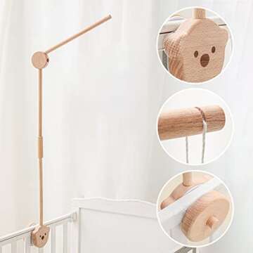 Baby Crib Mobile Arm - Wooden Baby Mobile Crib Holder for Mobile Hanging Baby Crib Attachment for Nu...