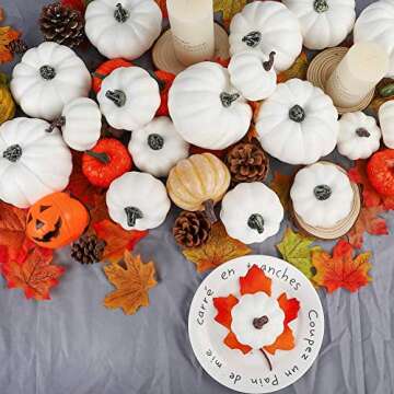 KUPOO 12 Pack Artifical White Pumpkins Rustic Harvest White Artificial Pumpkins for Halloween, Thanksgiving Decorating Harvest Embellishing and Displaying (12 PCS)