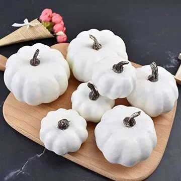 KUPOO 12 Pack Artifical White Pumpkins Rustic Harvest White Artificial Pumpkins for Halloween, Thanksgiving Decorating Harvest Embellishing and Displaying (12 PCS)