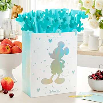 Hallmark Disney 100th Anniversary 13" Large Gift Bag with Wonderfill Tissue Paper (Mickey Mouse) for Kids, Adults, Collectors, Fans
