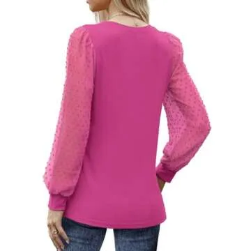 Trendy WIHOLL Valentine Shirts for Women with Sheer Sleeves