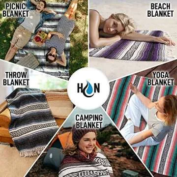 Authentic Extra Large Mexican Blanket (70"x50") - Handwoven Yoga Blanket, Serape Blanket - Artisanal...