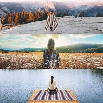 Authentic Extra Large Mexican Blanket (70"x50") - Handwoven Yoga Blanket, Serape Blanket - Artisanal Falsa Blanket, Beach Blanket, Camping Blanket, Picnic Blanket, Outdoor Blanket (Orange)