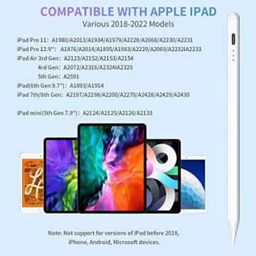 Stylus Pen for iPad with Palm Rejection, Compatible with 2018-2022 iPad Air 3rd/4th/5th, iPad Pro 11...
