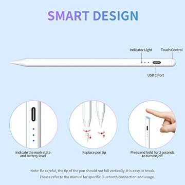 Stylus Pen for iPad with Palm Rejection, Compatible with 2018-2022 iPad Air 3rd/4th/5th, iPad Pro 11/12.9 inch, iPad 6th/7th/8th/9th, iPad Mini 5th/6th, Tilt Sensitivity iPad Pencil