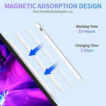 Stylus Pen for iPad with Palm Rejection, Compatible with 2018-2022 iPad Air 3rd/4th/5th, iPad Pro 11/12.9 inch, iPad 6th/7th/8th/9th, iPad Mini 5th/6th, Tilt Sensitivity iPad Pencil
