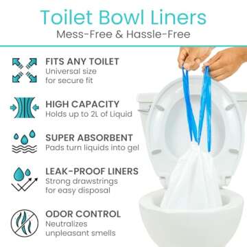 Vive Toilet Bowl Liners with Super Absorbent Pads (24 Pack) - Most Absorbent on Market - Commodes Ca...