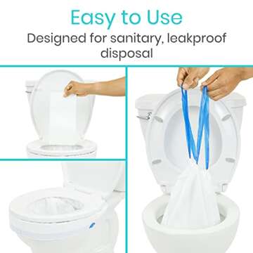 Vive Toilet Bowl Liners with Super Absorbent Pads (24 Pack) - Most Absorbent on Market - Commodes Camping, Camp, Hurricane Preparedness Items Supplies Kit - FSA/HSA Elegible - Portable Porta Potty Bag