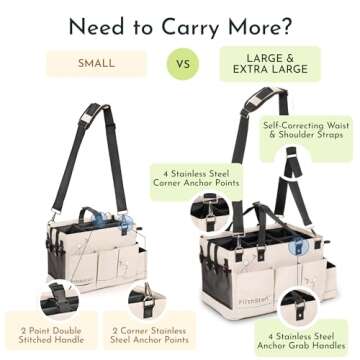 FifthStart Multiuse Cleaning Caddy with Waist & Shoulder Strap - Diaper Caddy - 9 Pockets & Easily Cleaned - Easy Clean Beach bag with Mesh Base & Adjustable Compartments (Beige, Small)