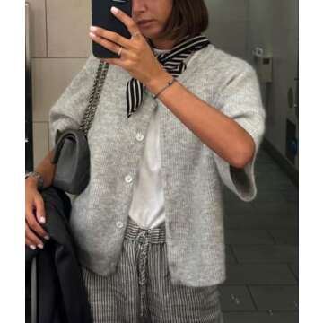 Trendy Women Knitted Button Down Short Sleeve Cardigan for Summer