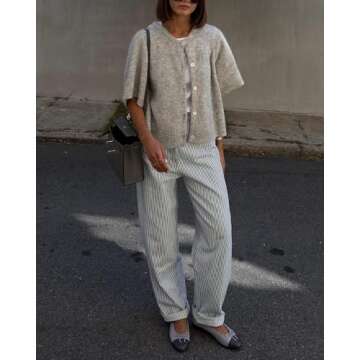 Stylish Women's Knitted Button Down Short Sleeve Tops