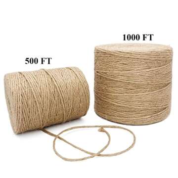 500FT Jute Twine Rope 3mm Natural Thick Garden Twine String Heavy Duty for Gardening Bundling Crafts...