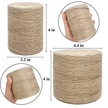 500FT Jute Twine Rope 3mm Natural Thick Garden Twine String Heavy Duty for Gardening Bundling Crafts Arts Gift Wrapping Packing Material Wedding Christmas Decoration Bulk