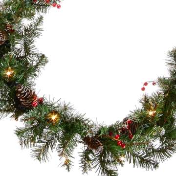 National Tree Company Pre-Lit Artificial Christmas Garland, Green, Glittery Mountain Spruce, White Lights, Decorated With Pine Cones, Berry Clusters, Frosted Branches, Plug In, Christmas Collection, 9 Feet
