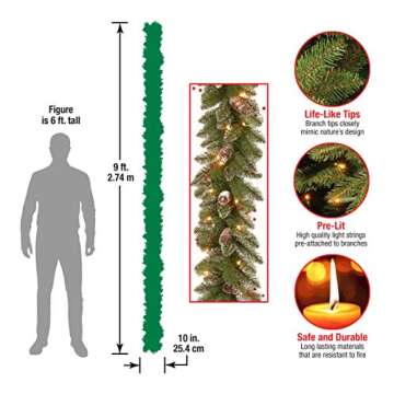National Tree Company Pre-Lit Artificial Christmas Garland, Green, Glittery Mountain Spruce, White Lights, Decorated With Pine Cones, Berry Clusters, Frosted Branches, Plug In, Christmas Collection, 9 Feet