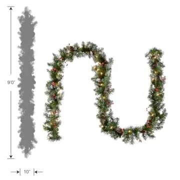 National Tree Company Pre-Lit Artificial Christmas Garland, Green, Glittery Mountain Spruce, White Lights, Decorated With Pine Cones, Berry Clusters, Frosted Branches, Plug In, Christmas Collection, 9 Feet