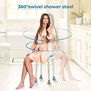 KSITEX Shower Stool for Inside Shower Swivel Shower Chairs for Seniors Adjustable Round Shower Seat Bath Chair Tool-Free Assembly 5 Adjustable Heights from 19''-21'' Load 350LB