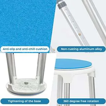 KSITEX Shower Stool for Inside Shower Swivel Shower Chairs for Seniors Adjustable Round Shower Seat Bath Chair Tool-Free Assembly 5 Adjustable Heights from 19''-21'' Load 350LB