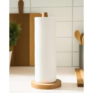 CHAUNCEY HOME Wooden Paper Towel Holder Stand - Kitchen Paper Hanger Rack Bathroom Towel Roll Stand Organizer Simply Standing Countertop Paper Roll Holder, WPTH, Large