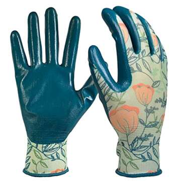 Digz Stretch Knit Garden Gloves with Nitrile Coating | Latex-Free Rubber Gardening Gloves | Color: C...