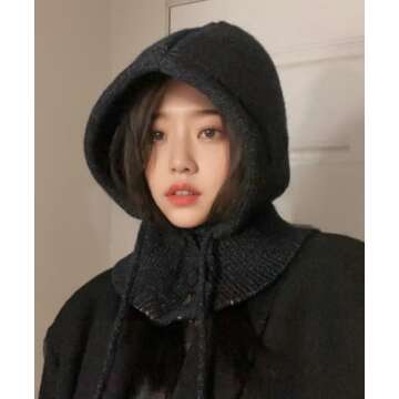 Unisex Knit Beanie Hats Balaclava Wool Hooded Scarf Hat Women Skull Cap Slouchy Beanie Men Winter Wa...