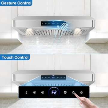 30 inch Range Hood Under Cabinet, 1200 CFM with 4-Speed Gesture Sensing & Touch Control, Stainless S...