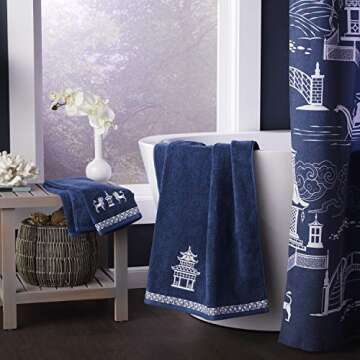 SKL Home Vern Yip Chinoiserie Hand Towel Set,Navy(2-Pack)