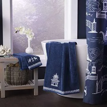 SKL Home Vern Yip Chinoiserie Hand Towel Set,Navy(2-Pack)
