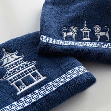 SKL Home Vern Yip Chinoiserie Hand Towel Set,Navy(2-Pack)