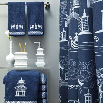 SKL Home Vern Yip Chinoiserie Hand Towel Set,Navy(2-Pack)