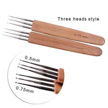 3 Pcs/Set Dreadlock Crochet Hook for Hair, Dreadlock Needle Tool for Braid Craft,Dread Locks Crochet Needles 0.5mm (1 Hook, 2 Hooks,3 Hooks)