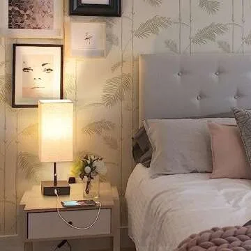 GGOYING Bedside Table Lamp, Pull Chain Table Lamp with USB C+A Charging Ports, 2700K LED Bulb, Fabric Linen Lampshade, Nightstand Lamp for Livingroom Bedroom Office Reading Working