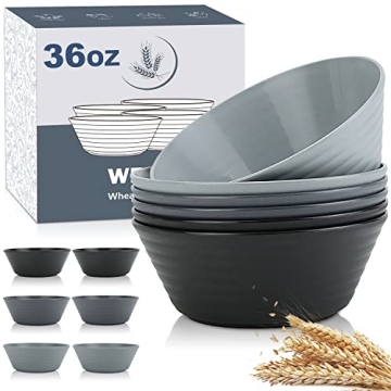 Wrova Wheat Straw Bowl Sets,6 PCS Unbreakable Cereal Bowl 36 OZ,Microwave and Dishwasher Safe Bowls,...