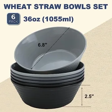 Wrova Wheat Straw Bowl Set - 6 Unbreakable Bowls 36 OZ