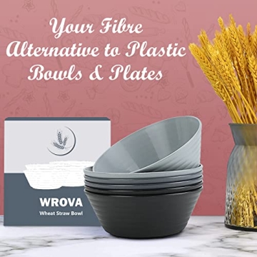 Wrova Wheat Straw Bowl Set - 6 Unbreakable Bowls 36 OZ