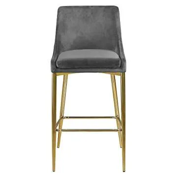 Meridian Furniture Karina Collection Modern | Contemporary Velvet Upholstered Counter Stool with Polished Gold Metal Legs and Foot Rest, Set of 2, Grey