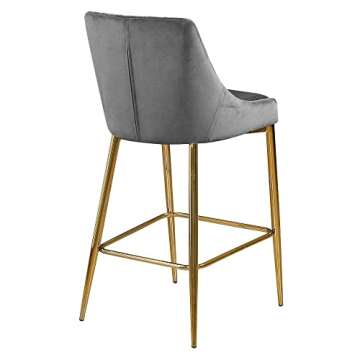 Meridian Furniture Karina Collection Modern | Contemporary Velvet Upholstered Counter Stool with Polished Gold Metal Legs and Foot Rest, Set of 2, Grey