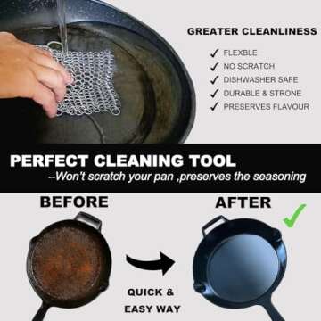 BabriInta Cast Iron Scrubber - 6 Inch Stainless Steel Chain mail Scrubber for Cast Iron Pans, Cast I...