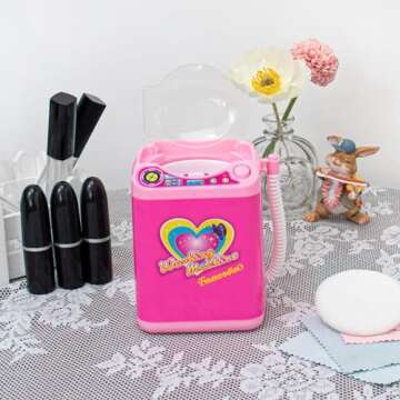 Framendino, Pink Makeup Brush Sponge Eyelash Automatic Cleaning Washing Machine Beauty Blender with Dry Bucket for