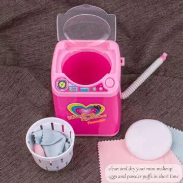 Framendino Pink Makeup Brush Sponge Eyelash Cleaning Machine with Dry Bucket