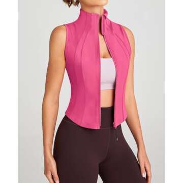 QUEENIEKE Sleeveless Zip-Up Crop Shirt for Women