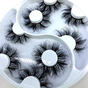 HBZGTLAD 5 Pairs False Eyelashes - Cat-Eye Fluffy Faux Mink Lashes 8D Wispy Dramatic Volume