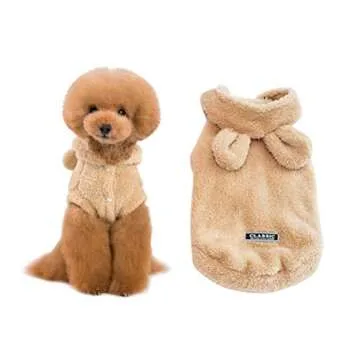 Pet Dog Autumn Winter New Dog Clothes Bear Ears Pet Clothes Color Hooded Thickened Teddy Dog Fleece £¨ Apricot,